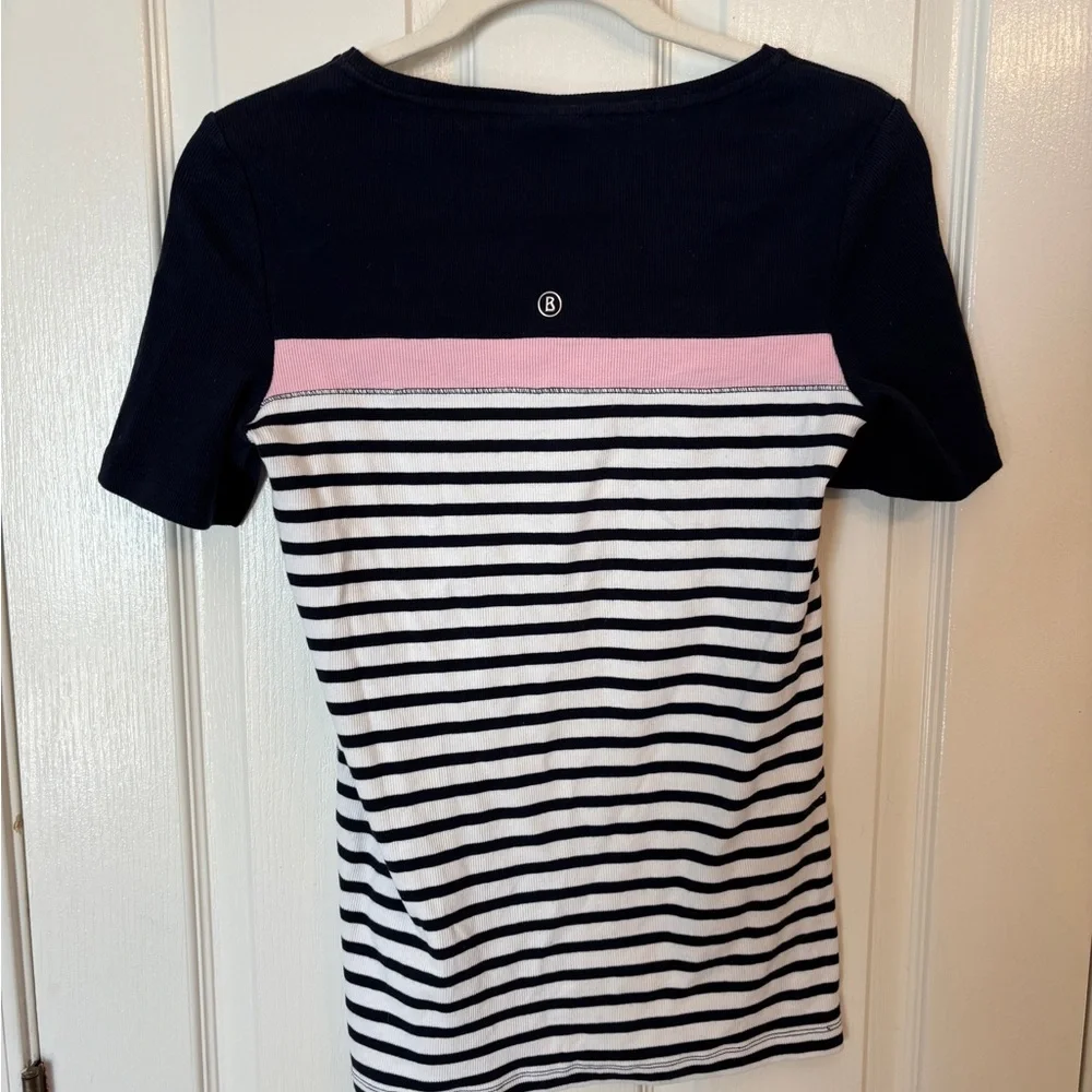 Bogner Striped Navy and White T-Shirt with Pink Sequin Detail Women’s M/L or 10 - Picture 2 of 8